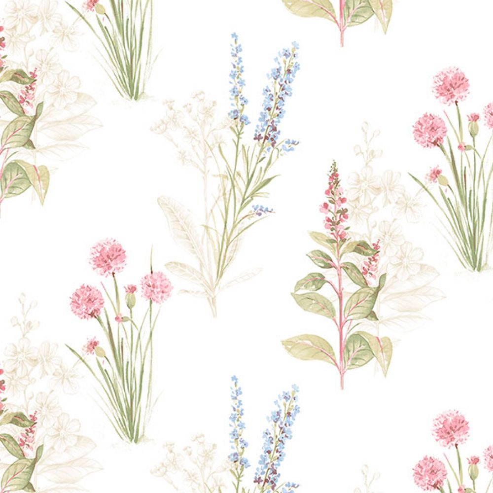 Patton Wallcoverings AB42445 Flourish (Abby Rose 4) Flora Wallpaper in Cream, Blues & Pink